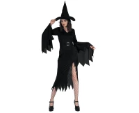 Role play-set for adult Black Witch (dress, hat, belt), size S